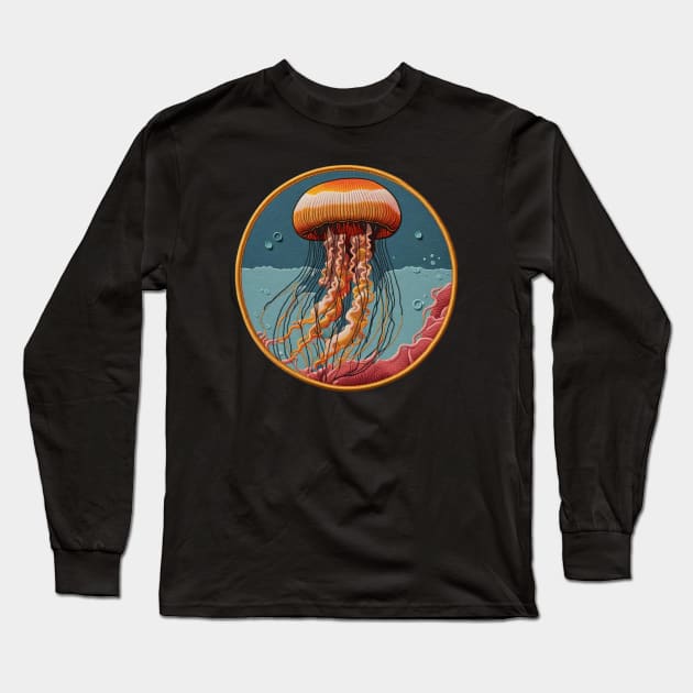 Bubbly Jellyfish Embroidered Patch Long Sleeve T-Shirt by Xie